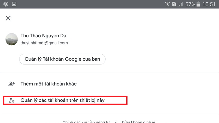 Quản lý các tài khoản trên thiết bị này Cách đăng xuất Gmail trên điện thoại Android khỏi thiết bị khác
