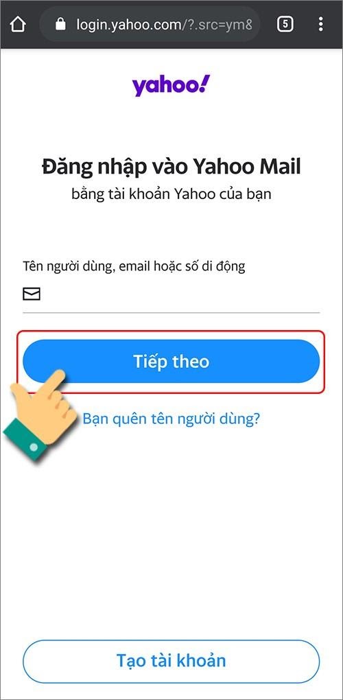 Cách đăng ký tài khoản email trên điện thoại với Yahoo mail 1