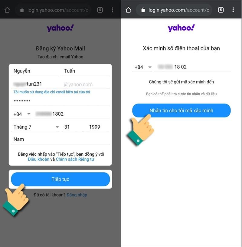 Cách đăng ký tài khoản email trên điện thoại với Yahoo mail 2