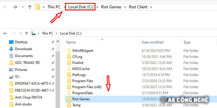 Chọn Ổ đĩa C hoặc Local Disk (C:) để ra thư mục gốc của Riot Games