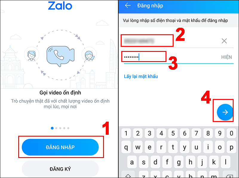 Đăng nhập Zalo trên ứng dụng ở điện thoại A