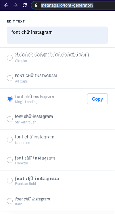 đổi font chữ Instagram bằng meta tags