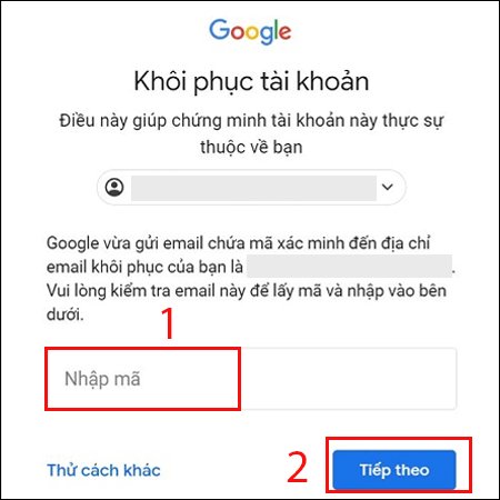 Cách lấy lại mật khẩu Gmail qua email khôi phục
