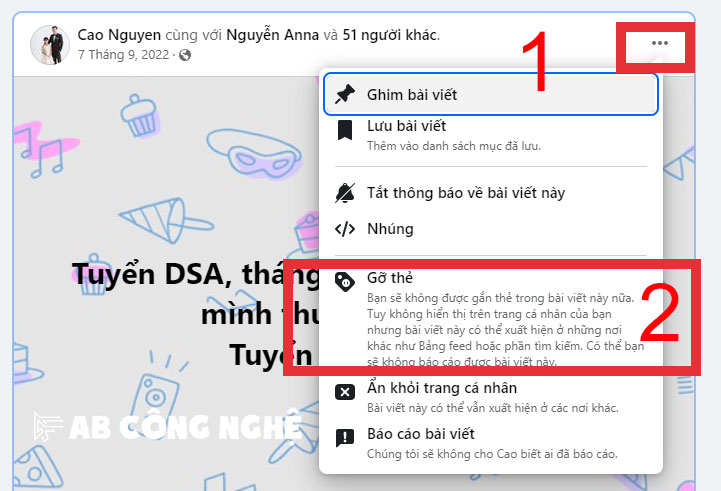 Cách gỡ gắn thẻ ở bài viết trên Facebook