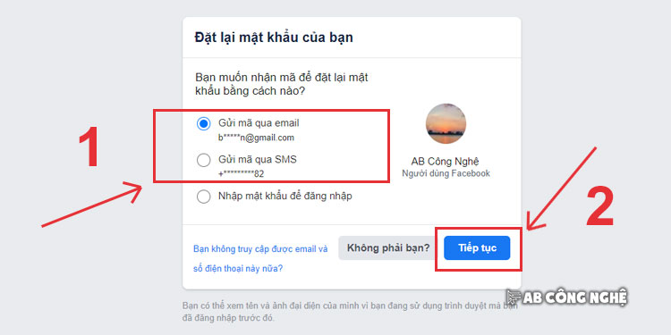 Chọn cách nhận mã bảo mật mà Facebook sẽ gửi cho bạn khi lấy lại tài khoản Facebook bị hack