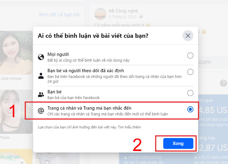 Chọn "Trang cá nhân và Trang mà bạn nhắc đến"